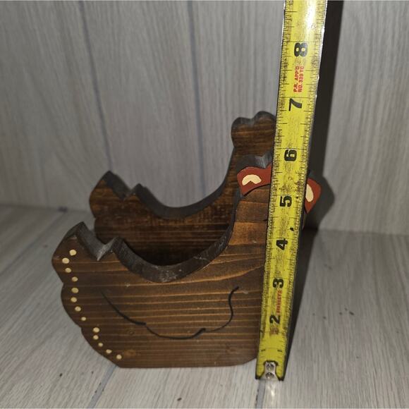 Vtg Wood Chicken Hen Napkin Holder Hand Painted Ajustable Farmhouse Country - Picture 2 of 6